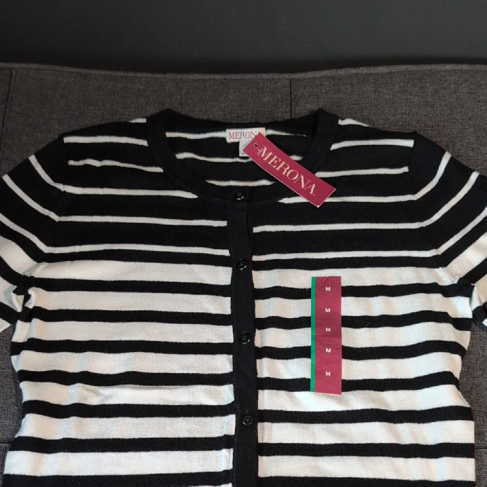 Merona Black and White Striped Cardigan - Picture 1 of 4